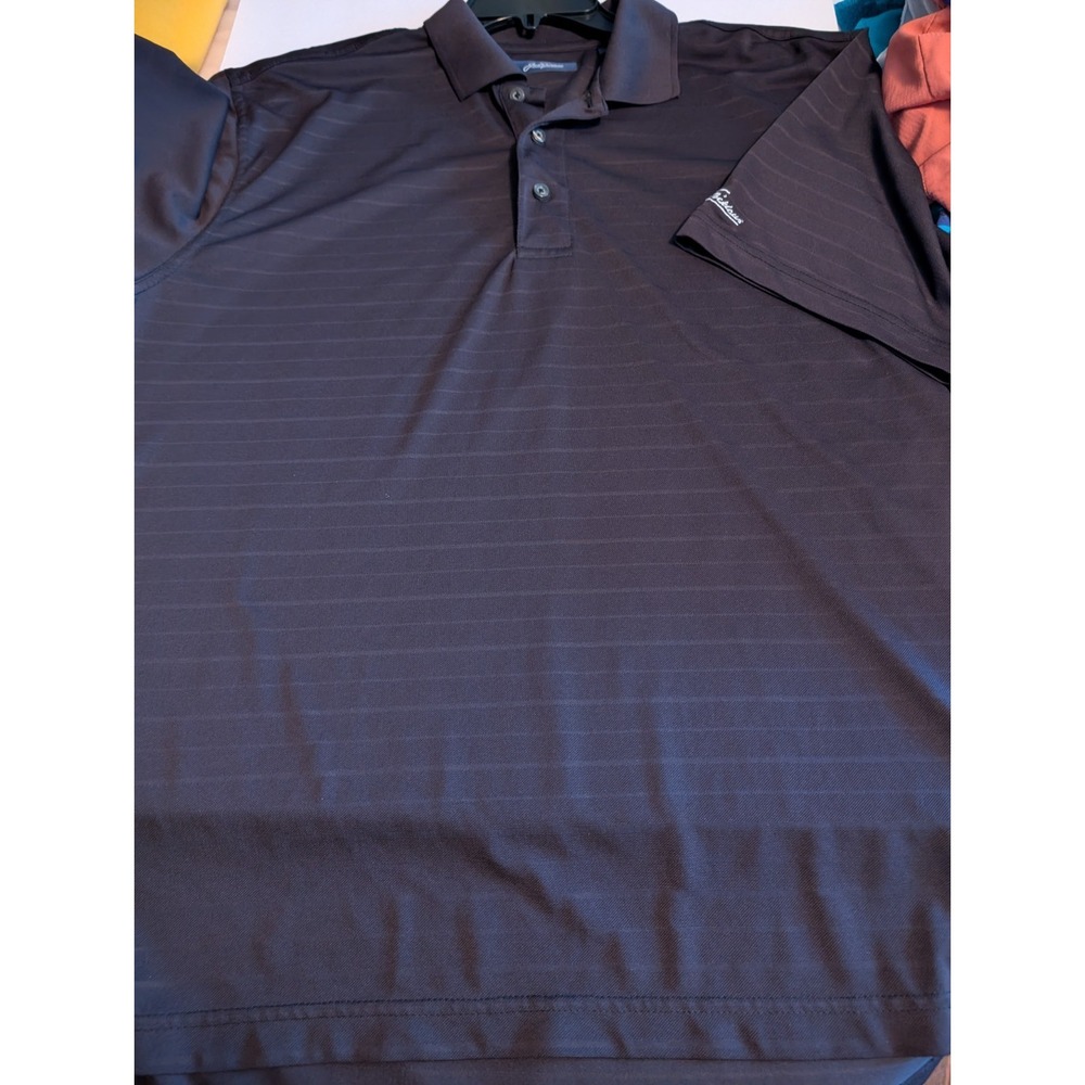Jack Nicklaus Men's Golf Shirt Size L Navy Blue with light stripes.